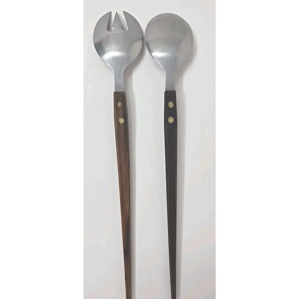 Vtg MCM Danish Style Teak Wood Handle Salad Serving Utensils Arnart Japan U307